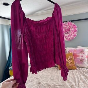 a new day Deep Pink Smocked Long-Sleeve Square Neck Blouse